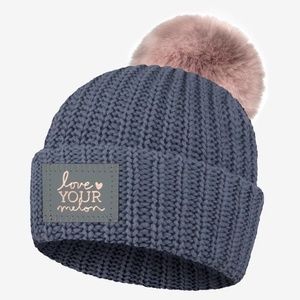 LIGHT CHARCOAL MONOCHROME ROSE FOIL POM BEANIE